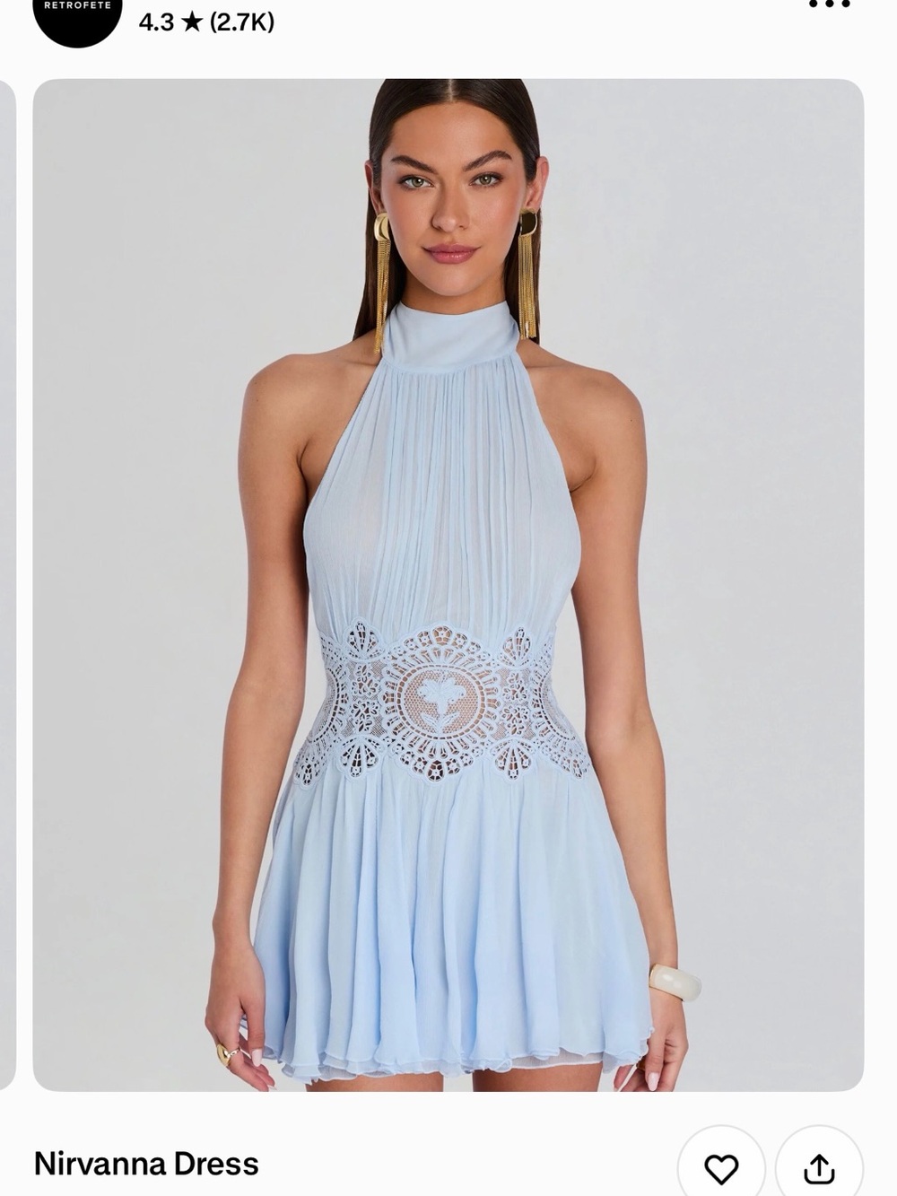 Retrofete Light Blue Halter Mini Dress